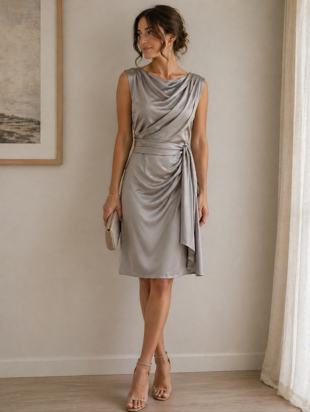 Diane Von Furstenberg Asymmetrical Gray Silk Draped Dress
